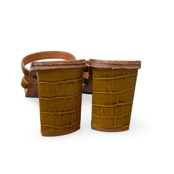 Miista Croc Embossed Olive Green Strappy Split Square Toe Heels Size 38 - Picture 5 of 9